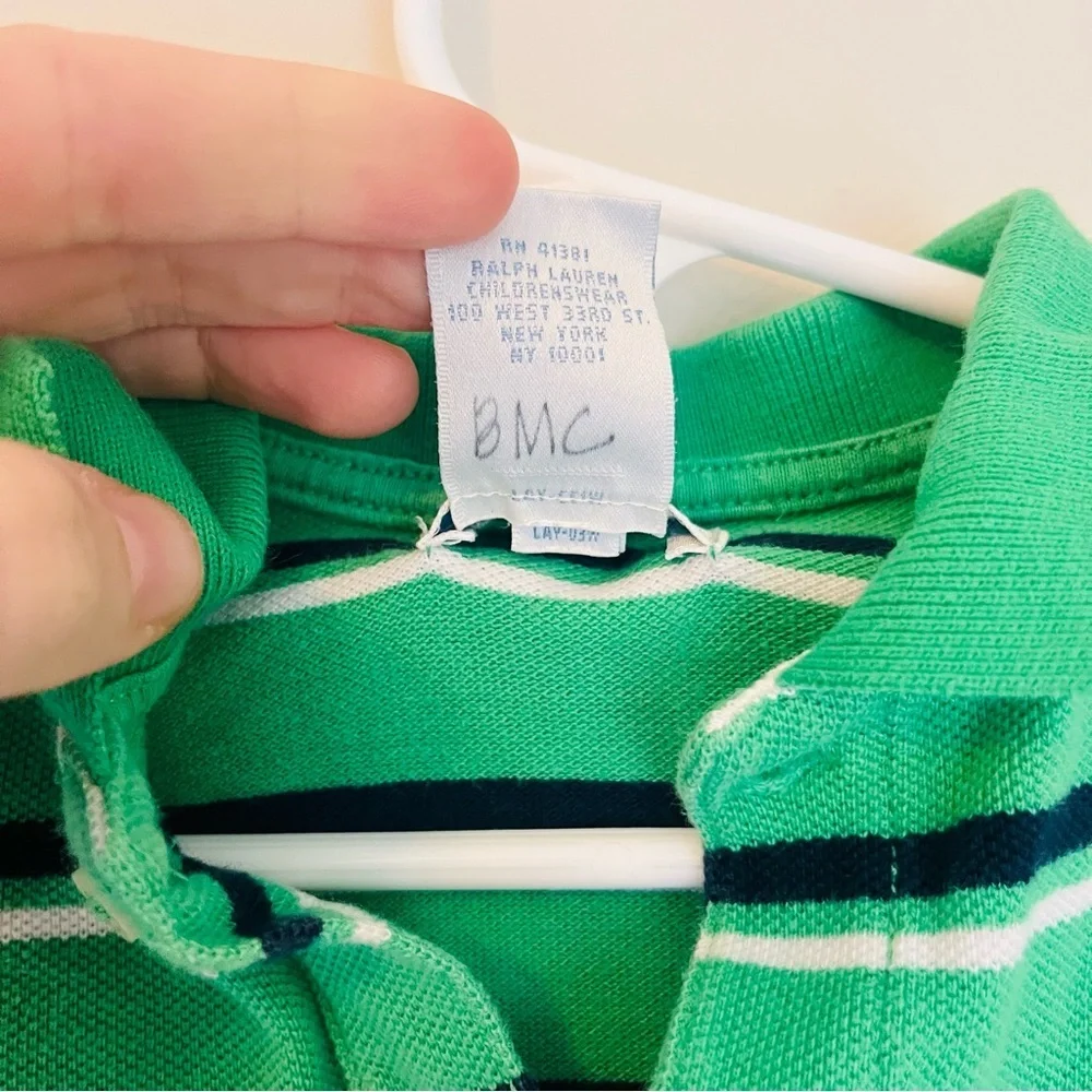Ralph Lauren Striped Green and White one-piece collared Footie outfit